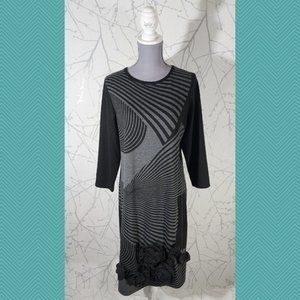 Jus De Pommes Black Abstract Geometric 3D Floral Hem Dress Artsy